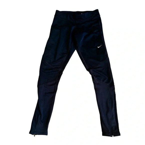 Nike Black Running Leggings Dri-Fit Small Sports zipper Bottom Pocket Women’s - Picture 2 of 11